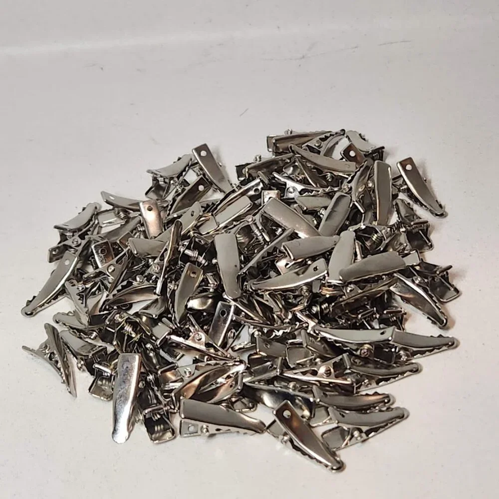 100 Silver Metal Small Prong Alligator Hair Clips 24mm with Teeth Bow Crafting S